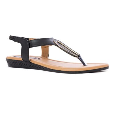 Black Colour Sandal/Flats having Synthetic Upper Material – Daily Wear Use for Women