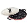 12 Cavities Non Stick Appam Patra with Lid,Red