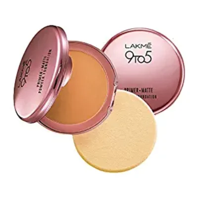 Lakme 9 to 5 Primer with Matte Powder Foundation Compact, Silky Golden, 9g