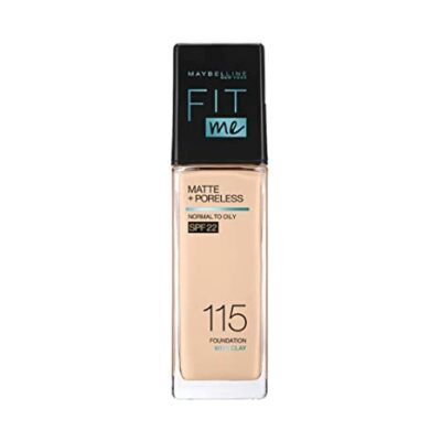 Maybelline New York Liquid Foundation, Matte Finish, With SPF, Absorbs Oil, Fit Me Matte + Poreless, 115 Ivory, 30ml