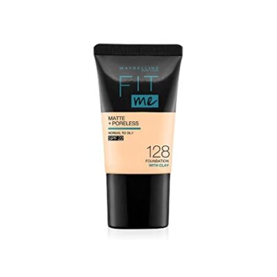 Maybelline New York Liquid Foundation, Matte & Poreless, Full Coverage Blendable Normal to Oily Skin, Fit Me, 128 Warm Nude, 18 ml