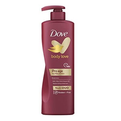 Dove Body Love Pro Age Body Lotion for Mature Skin 48hrs Moisturisation, Paraben Free, With Vitamin B3 & Olive Oil, For Nourished Radiant Skin 400 ml, Pink