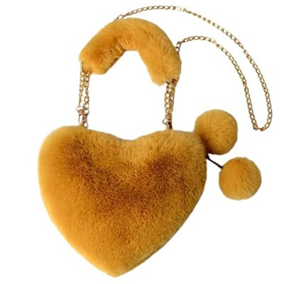 Soft Heart Shape Sling Bag With Smooth Zipper // Plush Chain Shoulder Hand Bag//Cross body Plush Purse // Hand Bag – Multicolour
