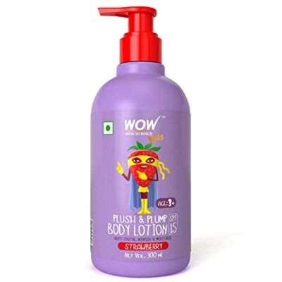 WOW Skin Science Kids Plush & Plump Body Lotion – Strawberry – SPF 15 – No Parabens, Mineral Oil, Silicones & Color – 300mL