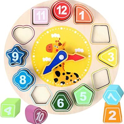 Wooden Shape Color Sorting Clock Teaching Time