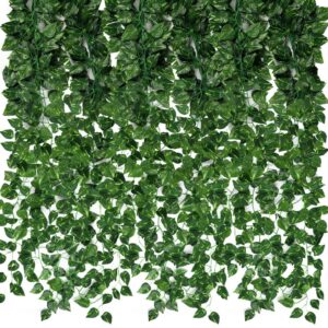 Artificial Garland Plant Leaves Vine Greenery Hanging (Set of 10, Ivy Green)