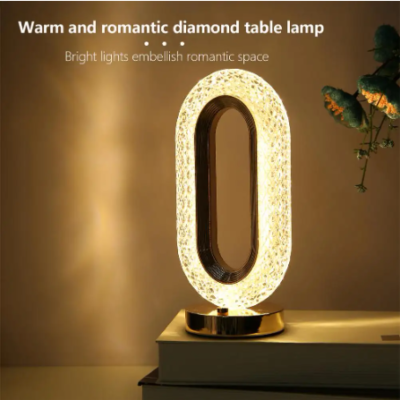 LED Crystal Table Lamp rechargeable 3 Colors Dimmable with USB Charging