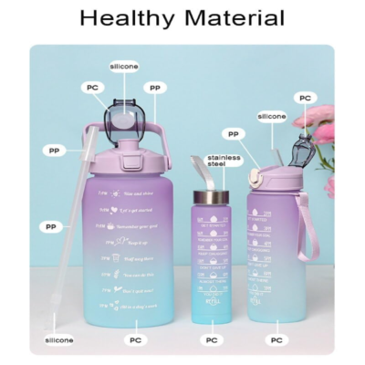 Motivational Water Bottle Set 3-Piece with Leakpro...