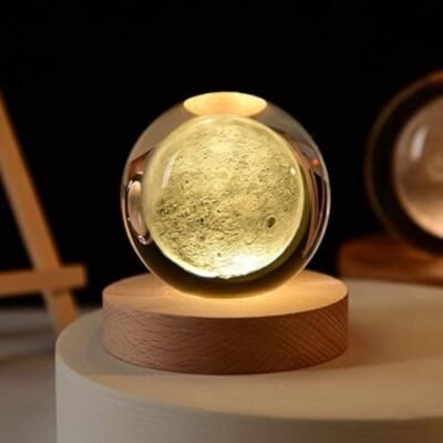 Moon Crystal Ball Night Lamp with Woodern Base Dec...