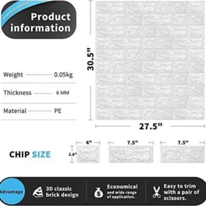 3D White Brick Wallpaper for Wall PE Foam Wall Stickers