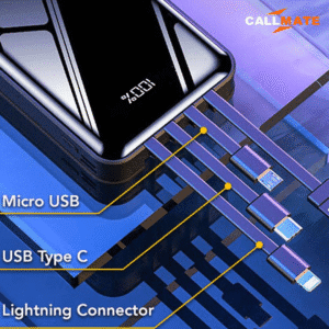 20000mAh Power Bank, 15W Fast Charging| Buit-in 4-in-1 Cables