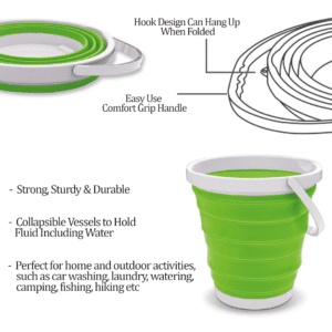 Foldable Bucket, 17 liters, Green - Plastic.