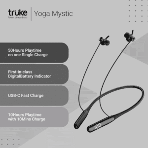 Wireless in Ear Earphones with mic, 50H of Playtime, Digital Display, ENC, Silicon Design, USB-C Fast Charge.