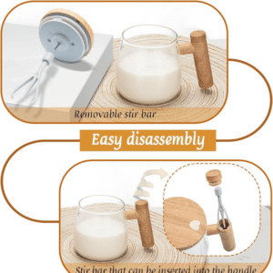 Glass Mixing cup. Rotating Home Office Travel Stirring Suitable for Coffee/Milk/Protein Powder.