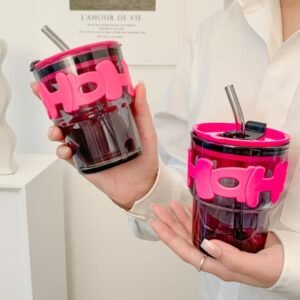Creative Glass Mug with Cover, Straw, Lid