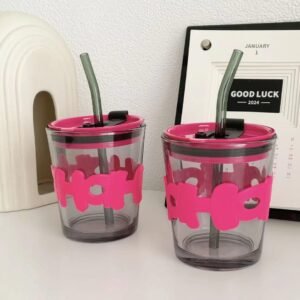 Creative Glass Mug with Cover, Straw, Lid