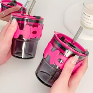 Creative Glass Mug with Cover, Straw, Lid